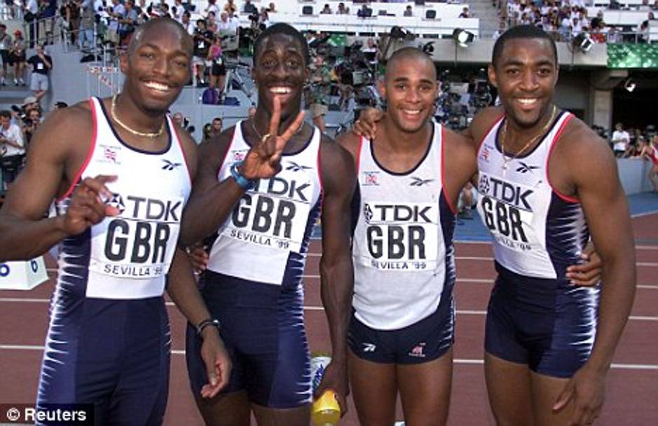 4x100: la staffetta britannica a Siviglia 1999 ha ancora in mano il record europeo, fissato sui 37”73 da Gardener, Campbell, Devonish e Chambers. Reuters